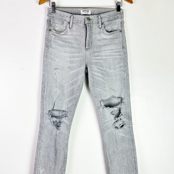 Agolde Sophie Jeans Women's Sz 26 High Rise Skinny Crop Gray Distressed - Picture 4 of 14
